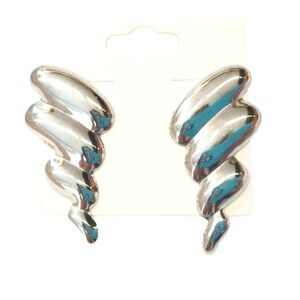 Vintage Art Deco Wings Dangle Earrings Silver Tone Post Screw Back